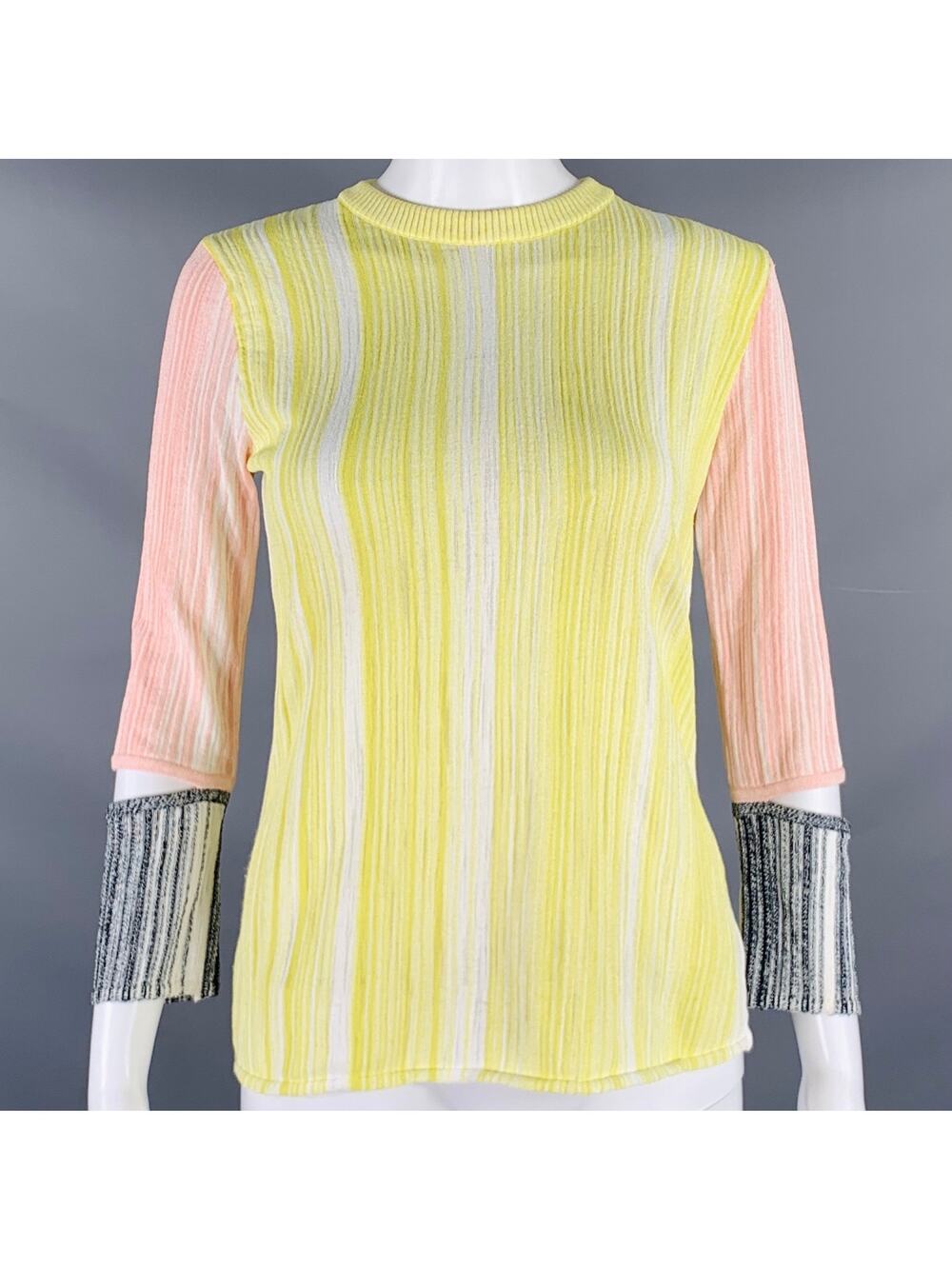 SPORTMAX Size M Yellow Pink Rib Knit Crew Neck Casual Top